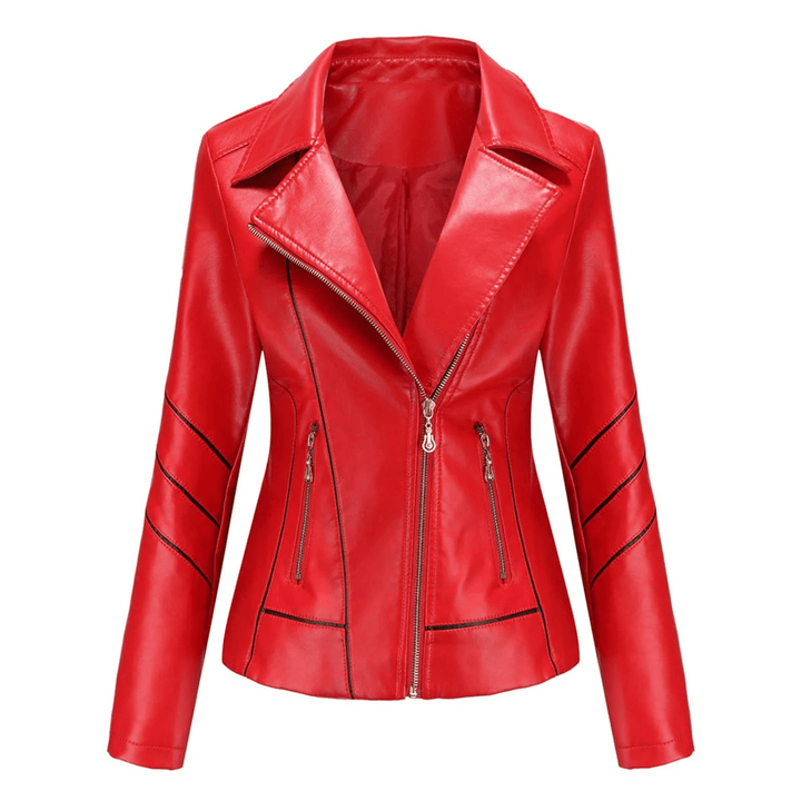 Slim Fit Leren Jasje voor Dames – Met Strepen, Perfect voor Werk of Dagelijks Gebruik