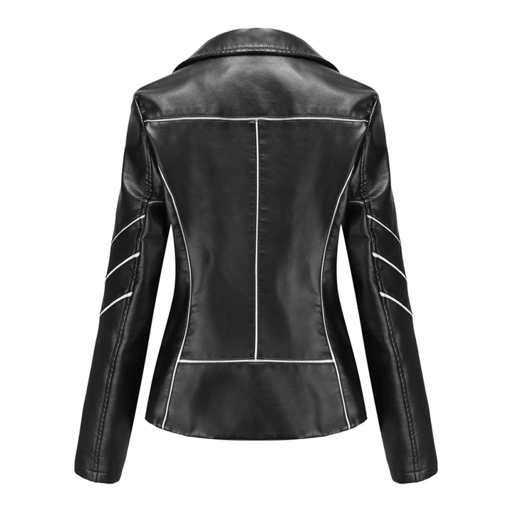 Slim Fit Leren Jasje voor Dames – Met Strepen, Perfect voor Werk of Dagelijks Gebruik