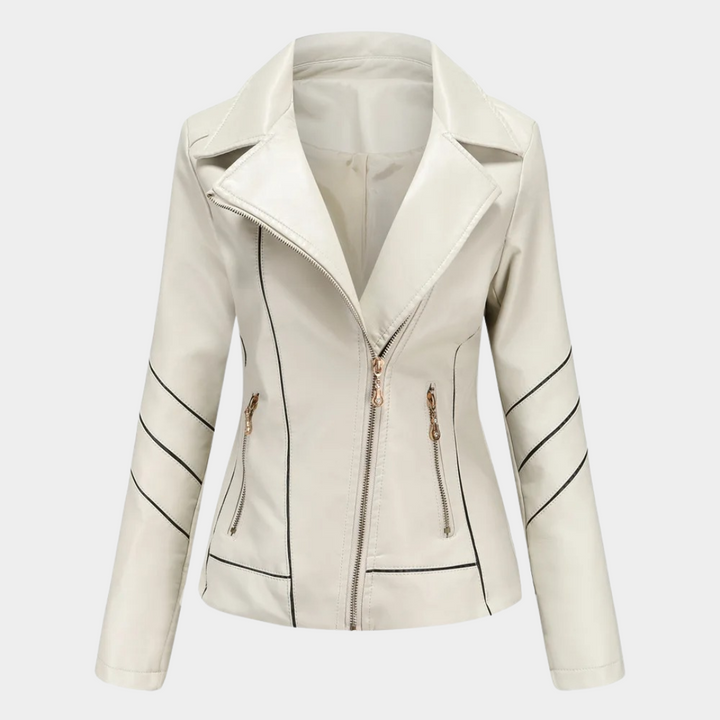 Slim Fit Leren Jasje voor Dames – Met Strepen, Perfect voor Werk of Dagelijks Gebruik