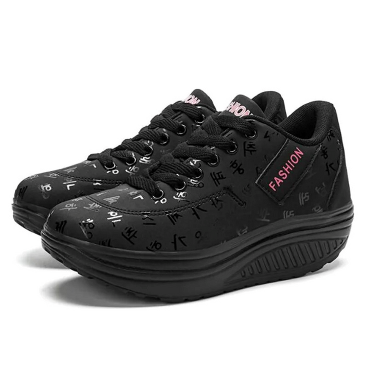 Sport stijl bedrukte zwarte hoge zool orthopedische dames sneakers