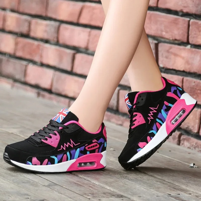 Sport stijl veter omhoog holle print orthopedische dames sneakers