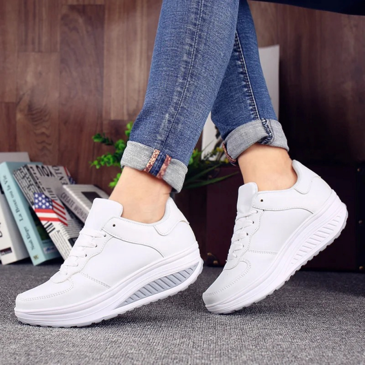 Sport stijl zwart leer comfortabele orthopedische dames sneakers