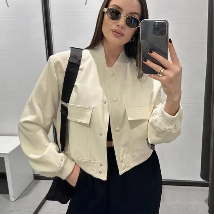 Trendy dames bomberjack – Stijlvolle korte jas met zakken