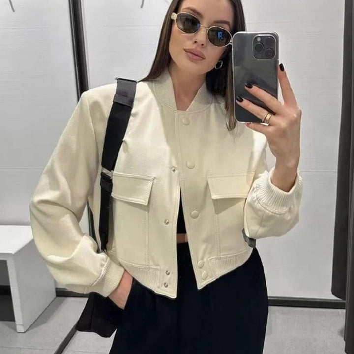 Trendy dames bomberjack – Stijlvolle korte jas met zakken