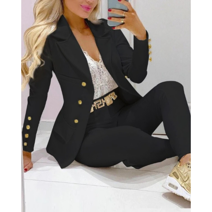 Tweedelige set kapkraag dubbelrijige dames blazer