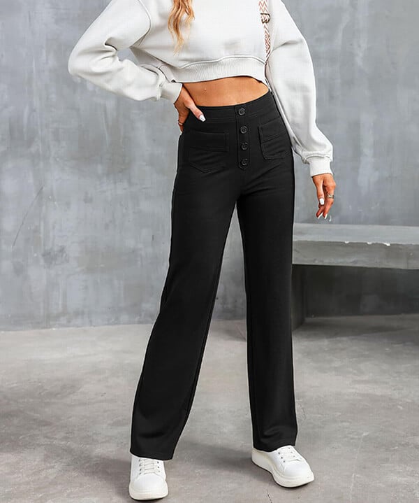 Claudine - High-waisted elastische casual broek